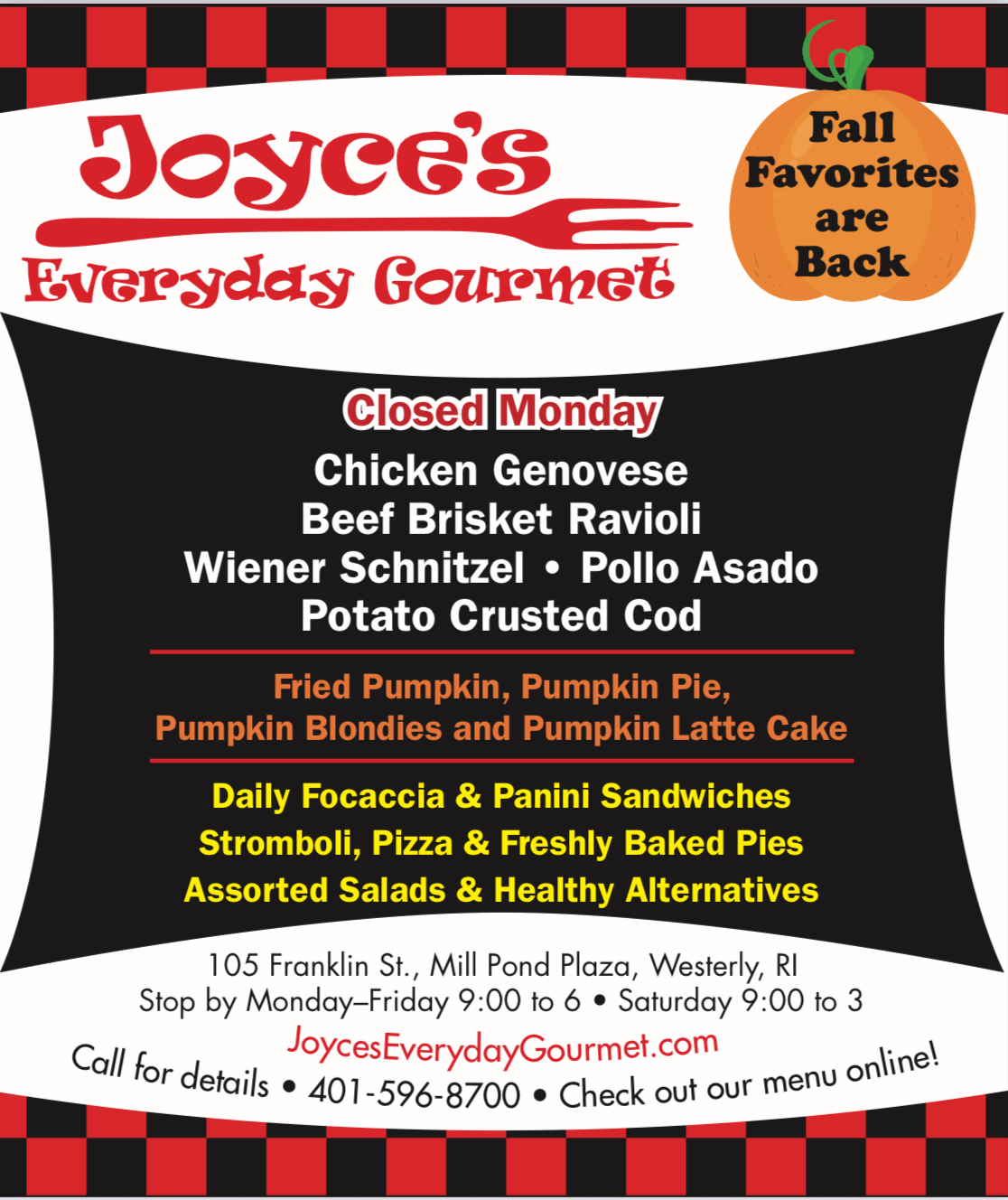Joyces Everyday Gourmet Weekly Specials