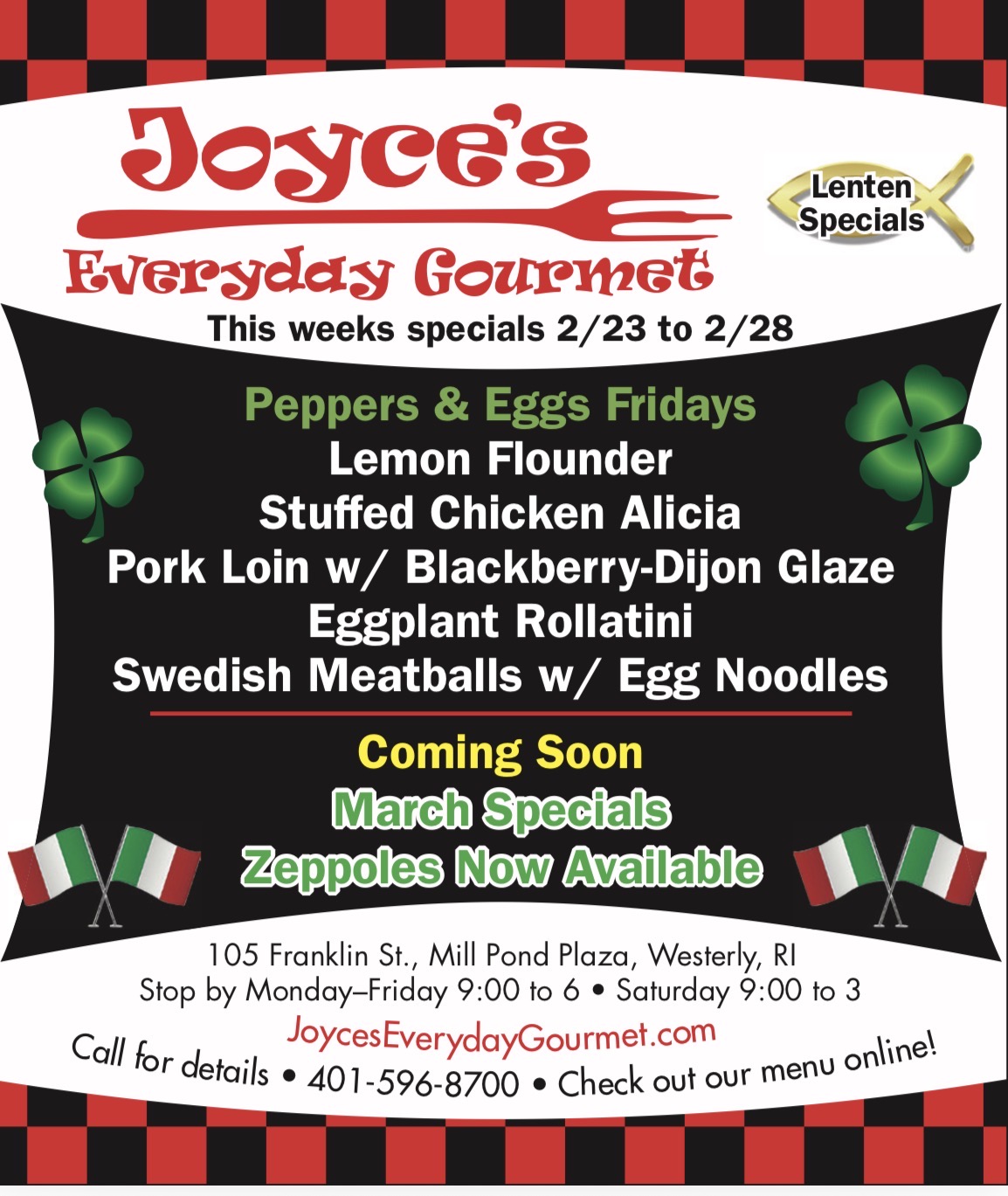 Joyces Everyday Gourmet Weekly Specials